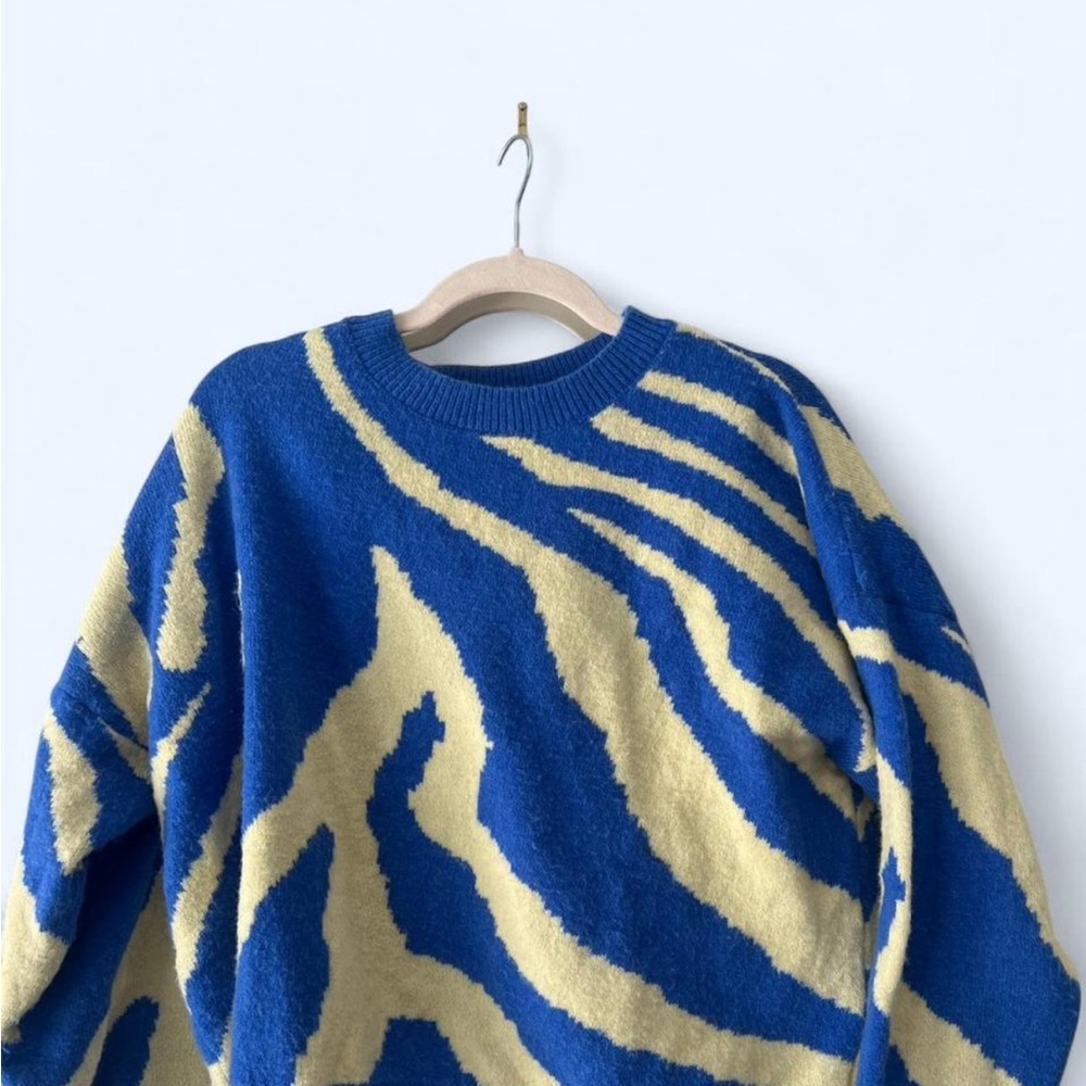 Princess Polly Blue and Cream Knit Sweater